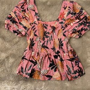 Farm Rio peplum smocked pinepineapple top
